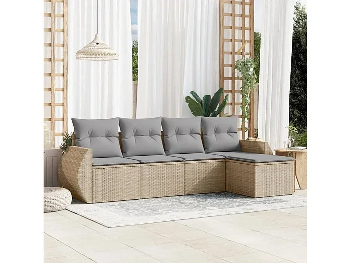 Conjunto de jardín con cojines 5 pzas ratán sintético beige ES479515