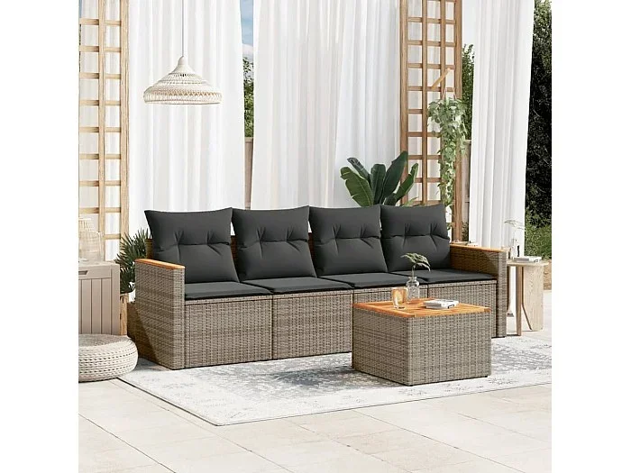 Conjunto de jardín con cojines 5 pzas ratán sintético gris ES922104
