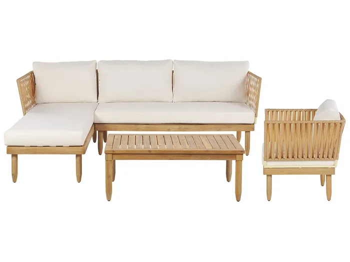 Conjunto de jardín con mesa 4 plazas CREMONA Derecha Madera de acacia Blanco crema