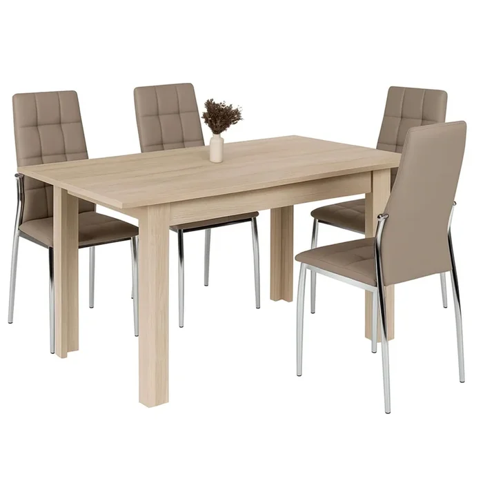 Conjunto de Mesa Extensible y 4 Sillas Comedor, Pack de Mesa con Sillas Estilo Moderno Roble Canadian