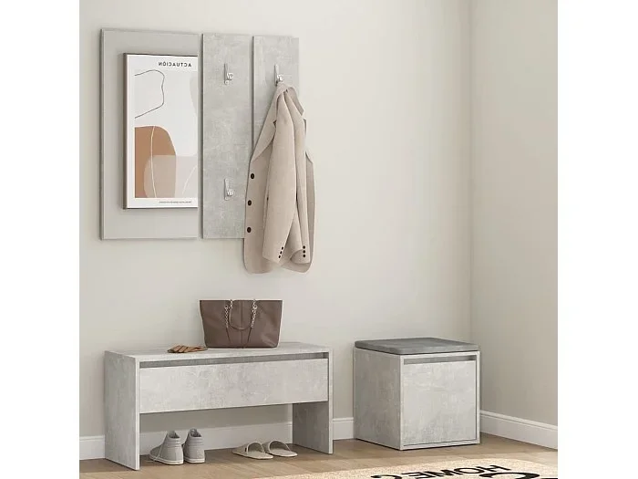 Conjunto de muebles de entrada de madera contrachapada gris hormigón