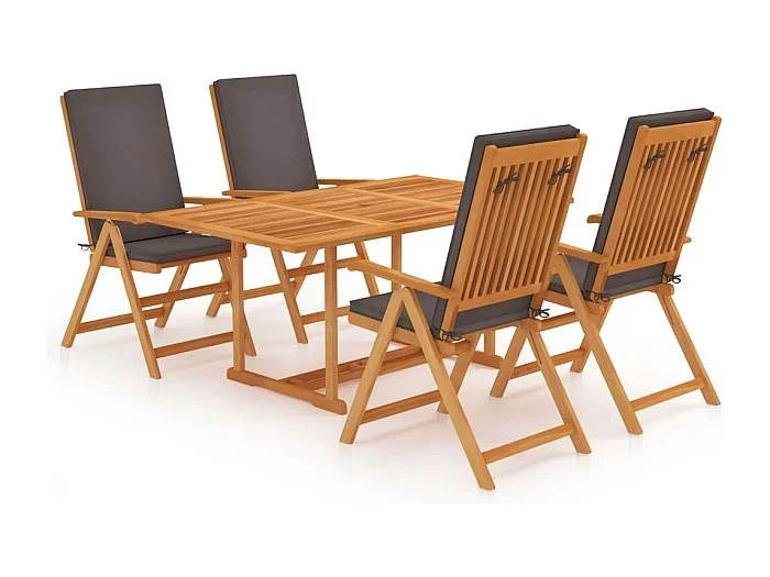 Conjunto de muebles de exterior para salón de jardín de 5 piezas con cojines de madera maciza de teca gris 02_0016383