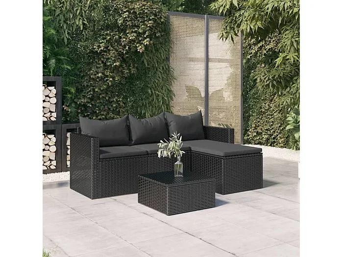 Conjunto de muebles de jardín ratán sintético negro