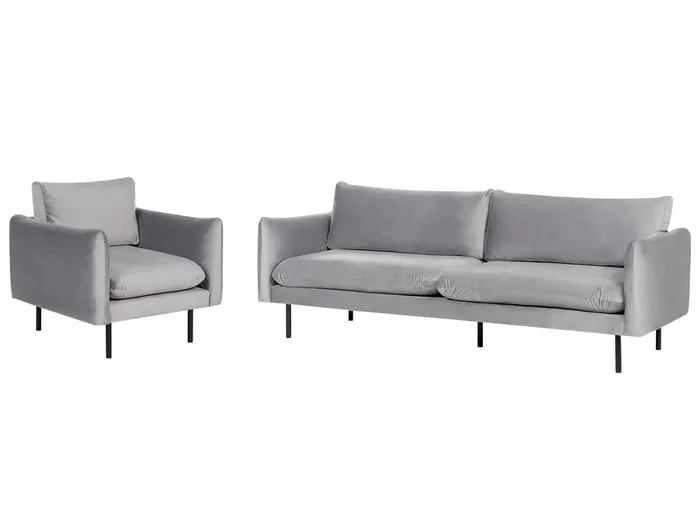 Conjunto de sala de estar 4 plazas VINTERBRO Terciopelo Gris