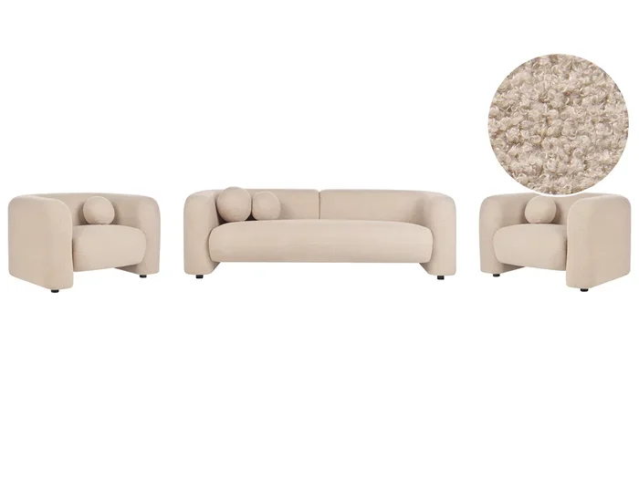 Conjunto de sala de estar 5 plazas LEIREN Bouclé Beige