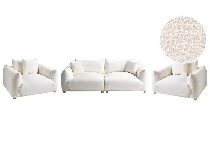 Conjunto de sala de estar 5 plazas LUVOS Bouclé Blanco crema