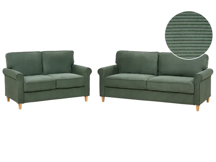 Conjunto de sala de estar 5 plazas RONNEBY Pana Verde oscuro