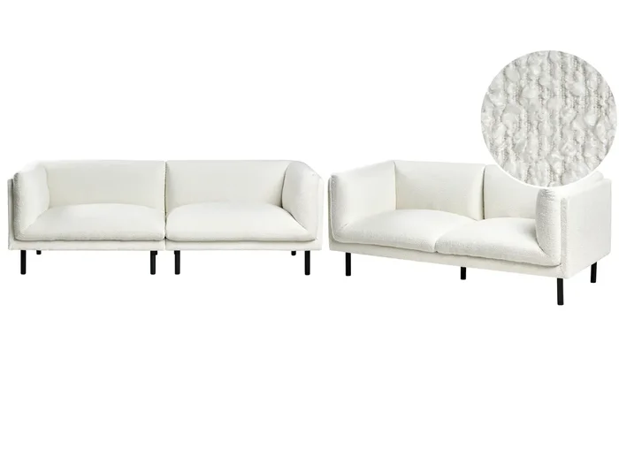 Conjunto de sala de estar 5 plazas VORGOD Bouclé Blanco crema