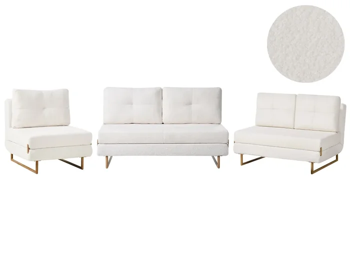 Conjunto de sala de estar 6 plazas JERSLEV Bouclé Blanco crema