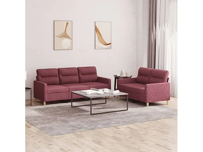 Conjunto de sofá de 2 piezas con cojines en tela color burdeos