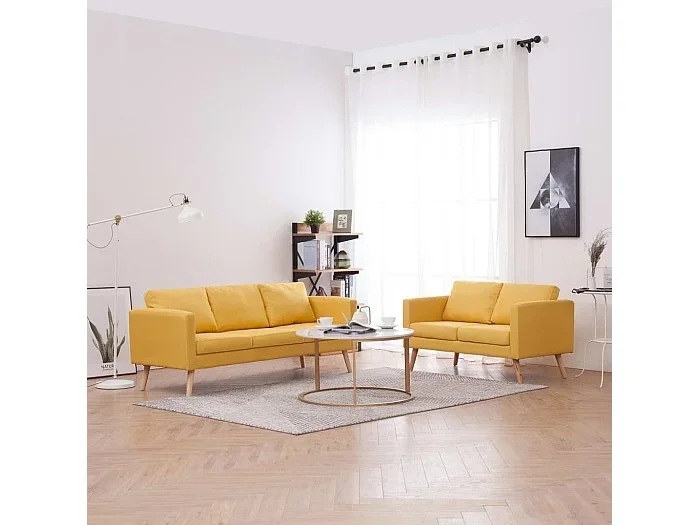 Conjunto de sofás 2 piezas tela amarillo