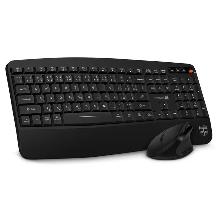 CONNECT IT CKM-6010-CS – Teclado inalámbrico ergonómico y ratón 800/1200/1600/2400 DPI con localización para checo/eslovaco 1xAA + 2xAAA negro