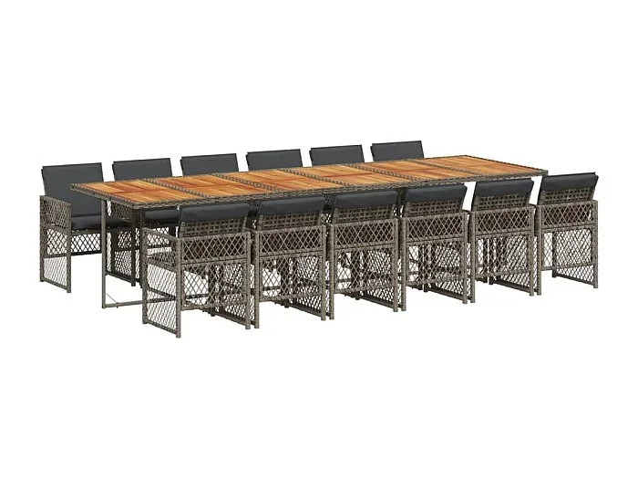 Connersville Set comedor de jardín con cojines 13 pzas ratán sintético gris