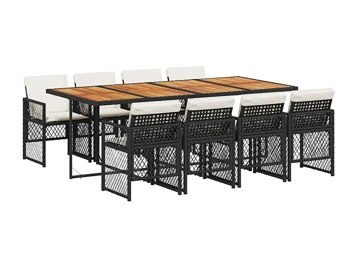Connersville Set de comedor de jardín 9 pzas y cojines ratán sintético negro