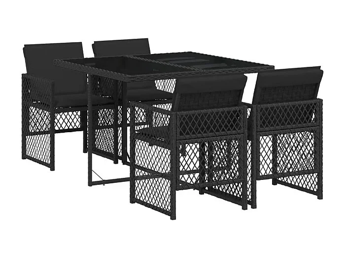 Connersville Set de muebles jardín 5 pzas con cojines ratán sintético negro