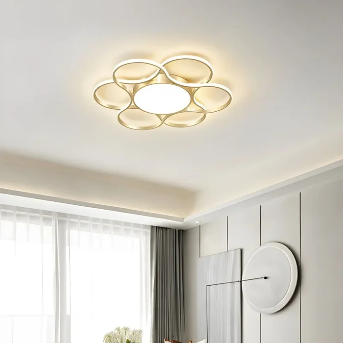 Contemporánea Luminaria de Techo de Flor en Dorado Luz de Techo LED Acrílica para Habitación – 110 A 120 V Dorado 78,74 cm Atenuación continua