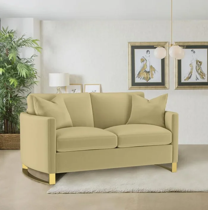 Corliss Camel Velvet Curved Track Arm Loveseat