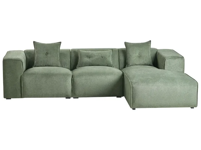 Corner Sofa 3 Seater DOLVA Chenille Dark Green Left Hand