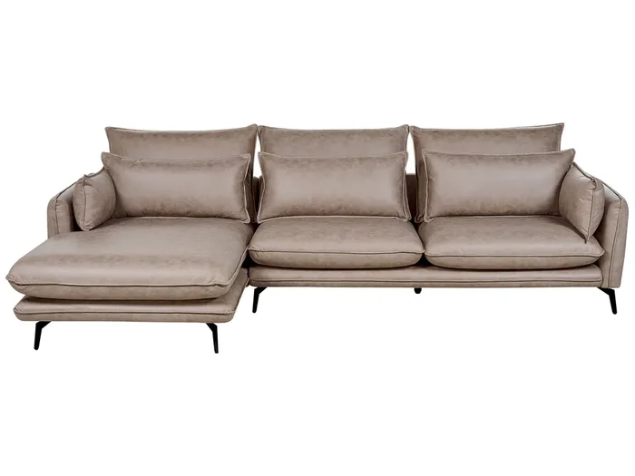 Corner Sofa 3 Seater GALLO Faux Suede Light Brown Right Hand