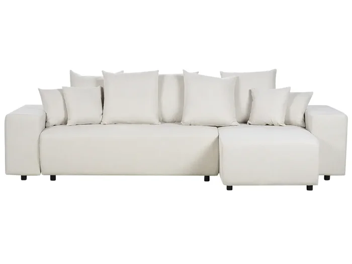Corner Sofa Bed 3 Seater LUSPA Fabric Light Beige with Storage Left Hand