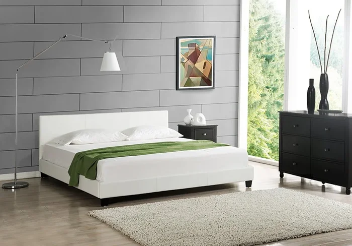 [Coruim] Cama de matrimonio Albacete de cuero sintético – (180x200cm) – Blanco