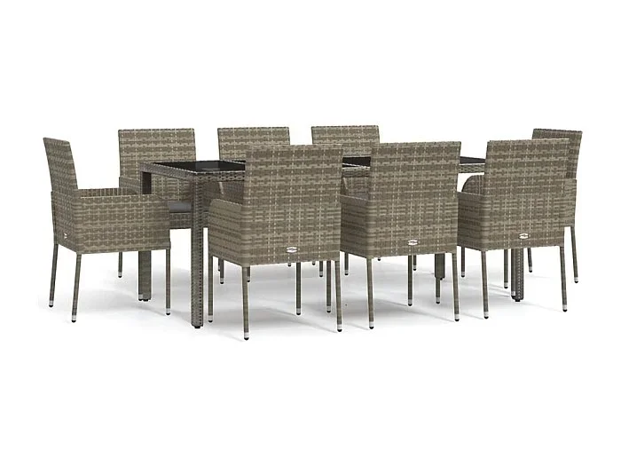 Cotati Set comedor jardín 9 pzas y cojines ratán sintético gris