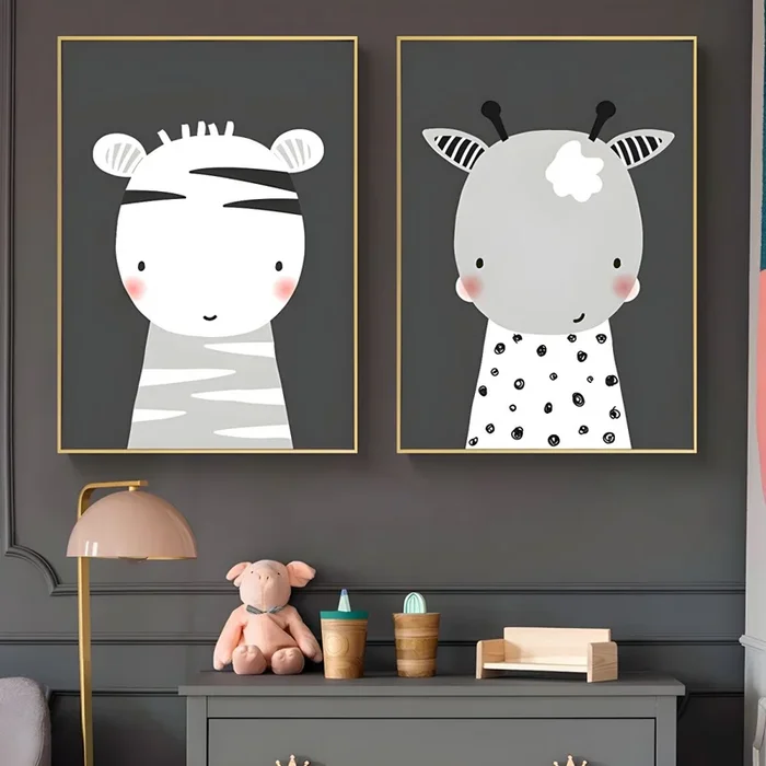 Cuadro de arte de pared para habitación de niños con estilo de ovejas de colores pastel y textura