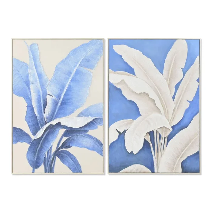 Cuadro Home ESPRIT Azul Blanco Hojas Tropical 82,5 x 4,5 x 122,5 cm (2 Unidades)