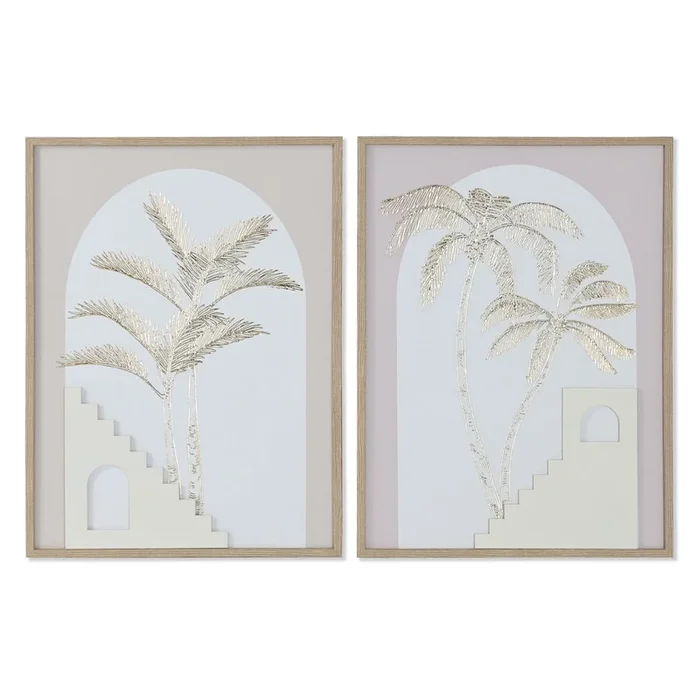 Cuadro Home ESPRIT Blanco Beige Palmeras Escandinavo 45 x 2,2 x 60 cm (2 Unidades)