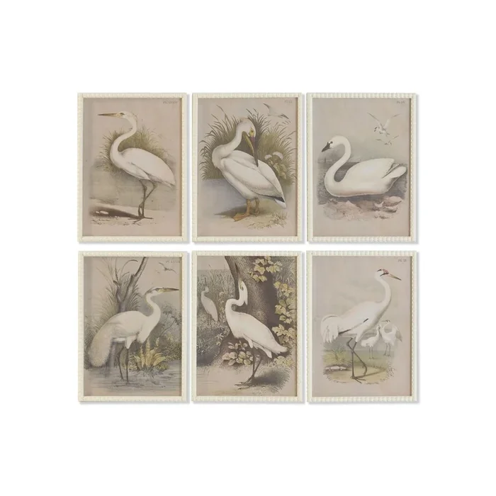 Cuadro Home ESPRIT Blanco Marrón Pájaros Oriental 40 X 2,5 X 55 cm (6 Unidades)