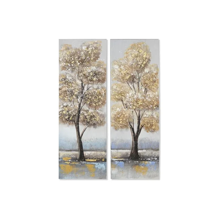 Cuadro Home ESPRIT Dorado Lienzo Madera MDF Árbol Tradicional 30 x 3 x 90 cm (2 Unidades)