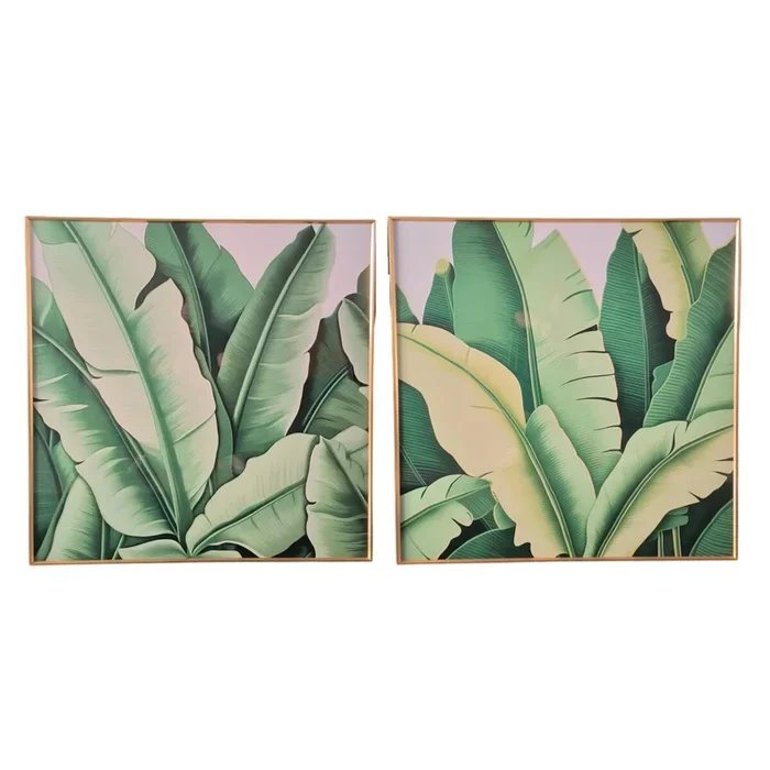 Cuadro Home ESPRIT Verde Hojas Tropical 80 x 3,5 x 80 cm (2 Unidades)