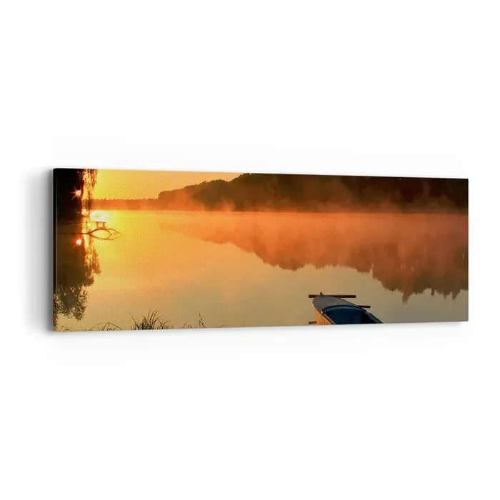 Cuadro sobre lienzo – Impresión de Imagen – Amanecer sobre el agua como la superficie de un espejo – 90×30 cm