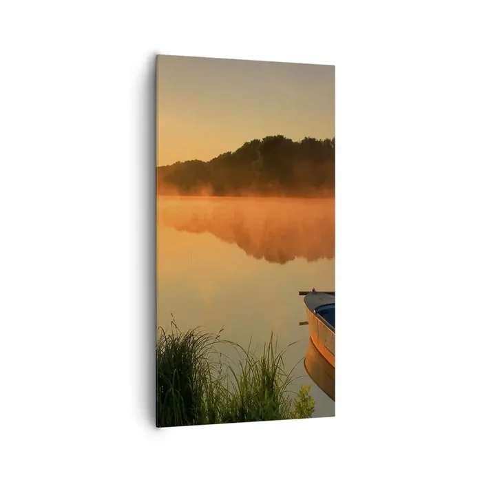 Cuadro sobre lienzo – Impresión de Imagen – Amanecer sobre el agua como la superficie de un espejo – 65×120 cm