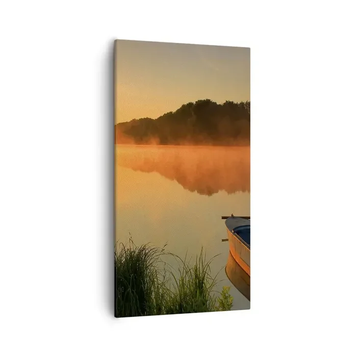 Cuadro sobre lienzo – Impresión de Imagen – Amanecer sobre el agua como la superficie de un espejo – 55×100 cm