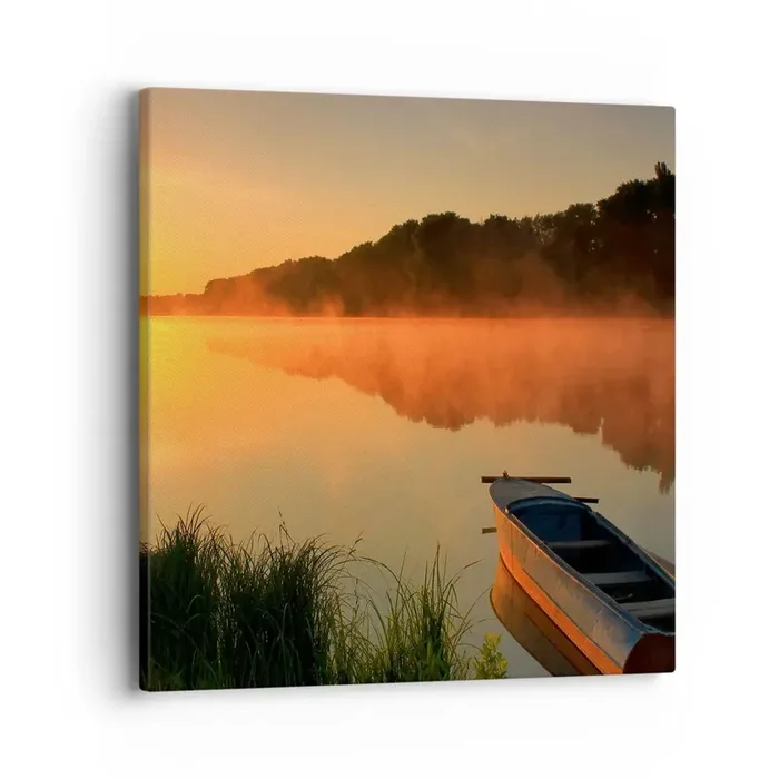 Cuadro sobre lienzo – Impresión de Imagen – Amanecer sobre el agua como la superficie de un espejo – 40×40 cm