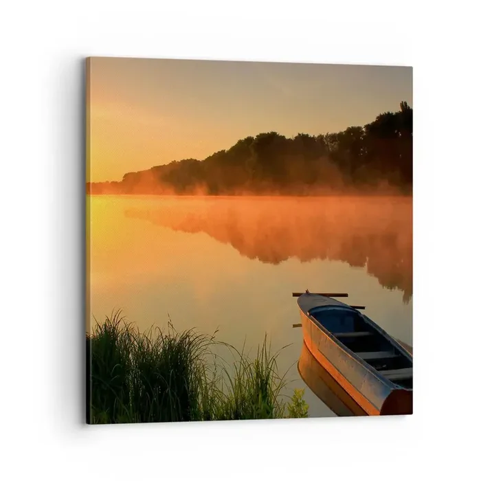 Cuadro sobre lienzo – Impresión de Imagen – Amanecer sobre el agua como la superficie de un espejo – 70×70 cm