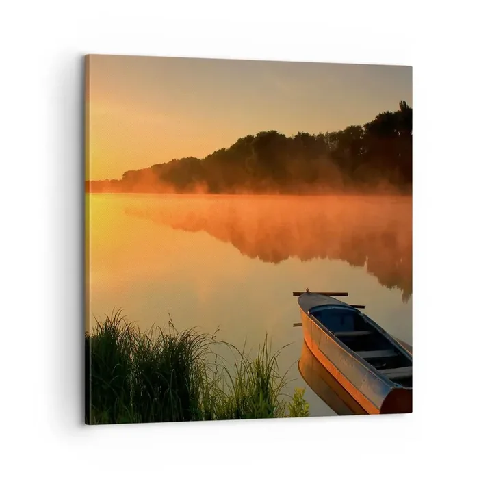 Cuadro sobre lienzo – Impresión de Imagen – Amanecer sobre el agua como la superficie de un espejo – 60×60 cm