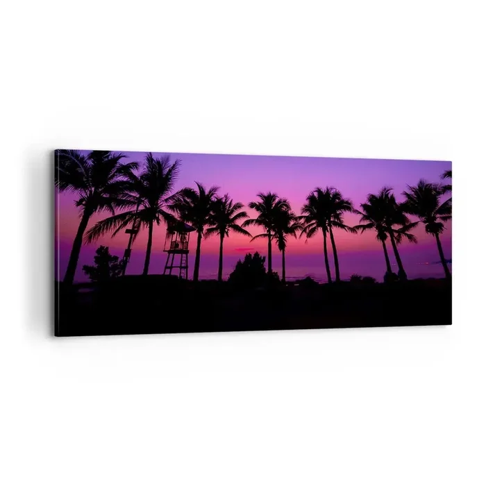 Cuadro sobre lienzo – Impresión de Imagen – Atardecer bajo las palmeras – 100×40 cm