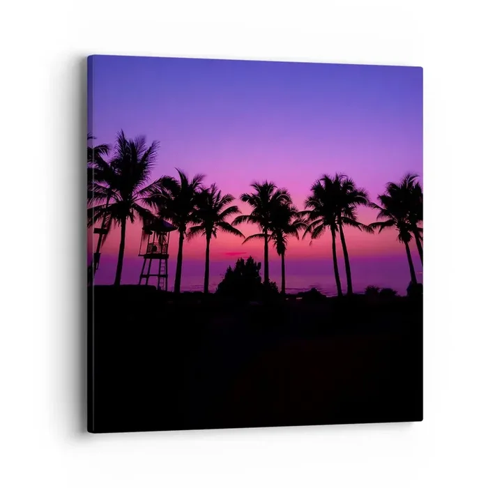 Cuadro sobre lienzo – Impresión de Imagen – Atardecer bajo las palmeras – 40×40 cm