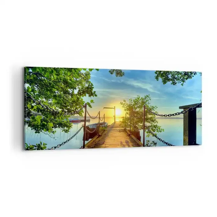 Cuadro sobre lienzo – Impresión de Imagen – Atardecer junto al agua – 100×40 cm