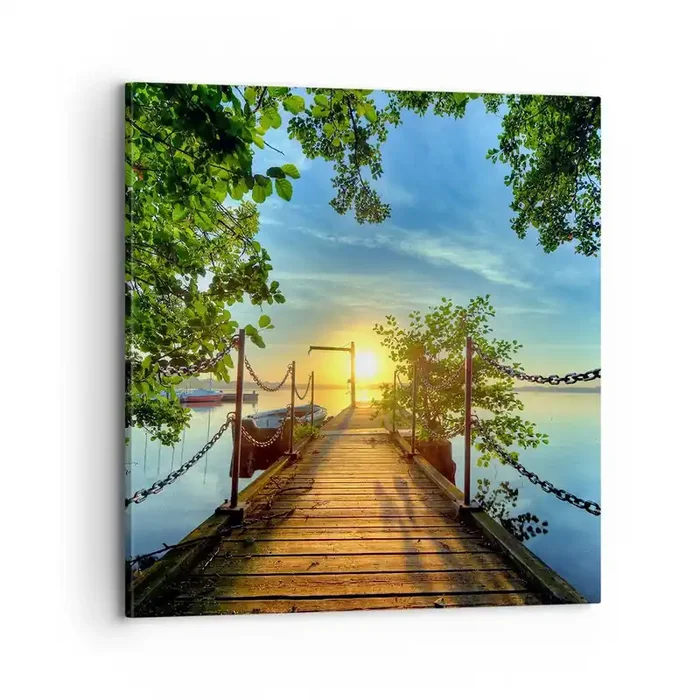 Cuadro sobre lienzo – Impresión de Imagen – Atardecer junto al agua – 70×70 cm