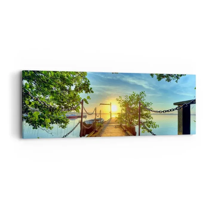 Cuadro sobre lienzo – Impresión de Imagen – Atardecer junto al agua – 90×30 cm