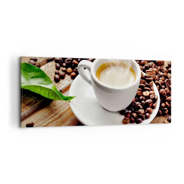 Cuadro sobre lienzo – Impresión de Imagen – Café en el banco – 100×40 cm
