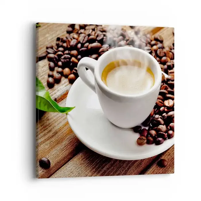 Cuadro sobre lienzo – Impresión de Imagen – Café en el banco – 40×40 cm