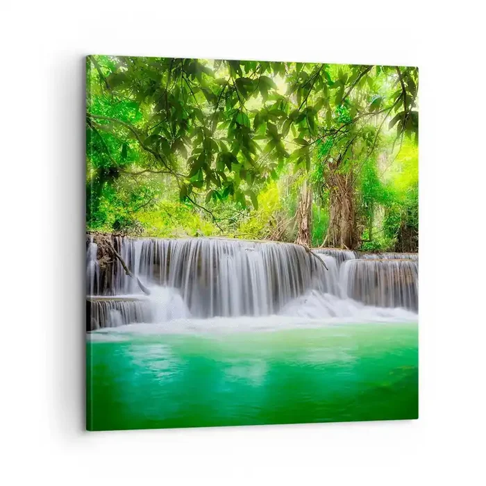 Cuadro sobre lienzo – Impresión de Imagen – Cascada en verde – 60×60 cm