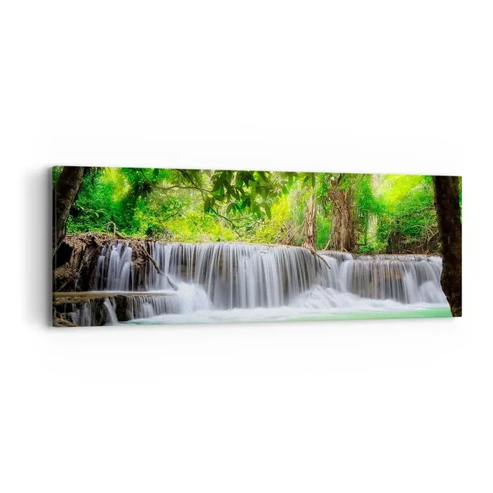 Cuadro sobre lienzo – Impresión de Imagen – Cascada en verde – 90×30 cm