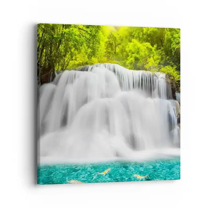 Cuadro sobre lienzo – Impresión de Imagen – Cascada espumosa, de verde a azul – 40×40 cm