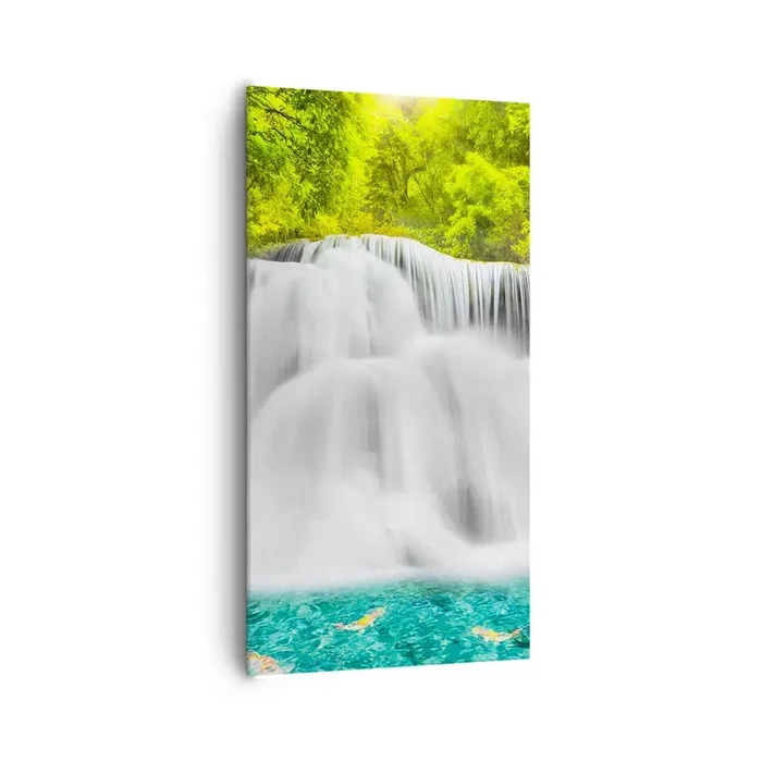 Cuadro sobre lienzo – Impresión de Imagen – Cascada espumosa, de verde a azul – 65×120 cm