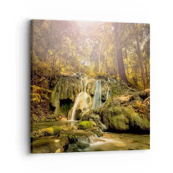 Cuadro sobre lienzo – Impresión de Imagen – Cascada forestal en verde – 30×30 cm